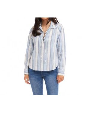 Karen Kane Long Sleeve Eyelet Lace Up Top - Blue