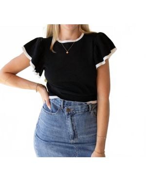 Mittoshop Refined Ruffle Crew Neck Top - Black