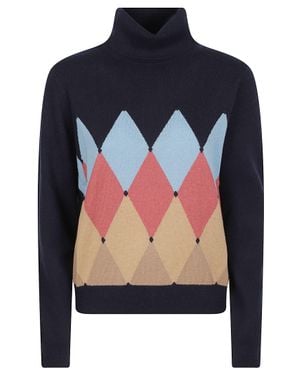 Ballantyne Turtle Neck Classic Diamon Argyle Cashmere Turtleneck - Blue