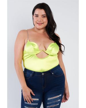 TRUEDAMES Plus Size Silk Chain Spaghetti Strap High Thong Center Cut Out Bodysuit - Green