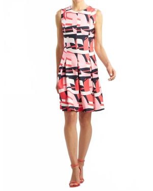 Natori Lines Sleeveless Pleated Dress - Red