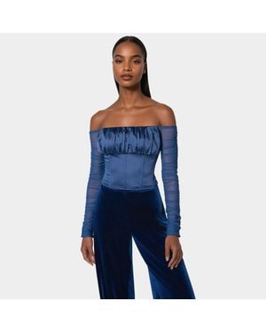 Bebe Off Shoulder Satin Corset - Blue