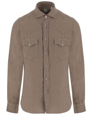 Finamore 1925 Linen Shirt With Classic Collar - Brown