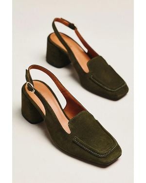 Maeve Slingback Loafer Block Heels - Green