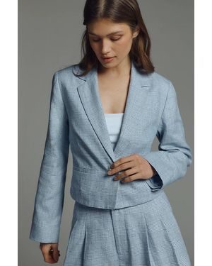 Maeve Boxy Plaid Crop Blazer Jacket - Gray