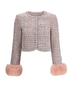 Self-Portrait Bouclé Fur Cuff Jacket - Pink