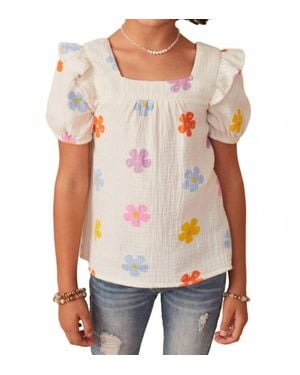 Hayden LA Chloe Floral Gauze Textured Top - White