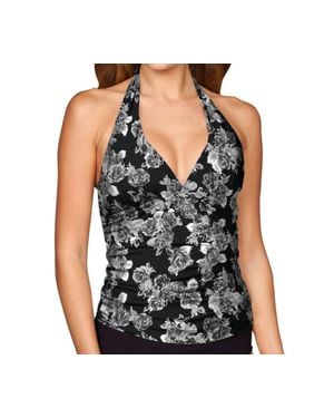 Kallure Shirred Halter Tankini Top - Black