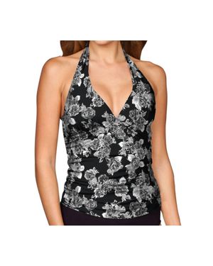 Kallure Shirred Halter Tankini Top - Black