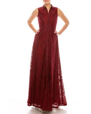 Aidan Mattox Sleeveless Piping Detail A-Line Dress - Red