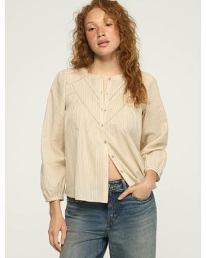 Lucky Brand Long Sleeve Trimmed Peasant Blouse - Natural
