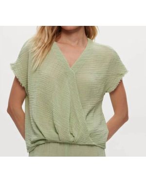 Michael Stars Evie Gauze Short Sleeves Faux Wrap Top - Green