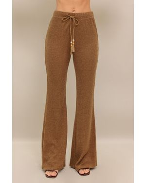 TRUEDAMES Flare Touch Solid Knit Pants - Brown