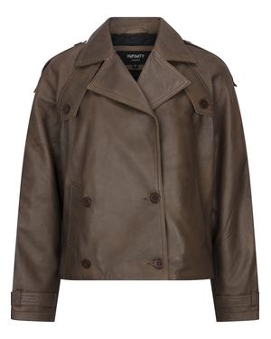 TruClothing Cropped Trenchcoat Leather Jacket - Brown
