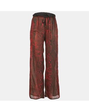 Roberto Cavalli Burgundy Animal Printed Chiffon Palazzo Pants - Red