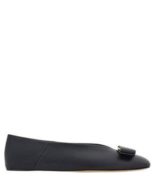 Ferragamo Vanna Leather Ballerina Flats - Black