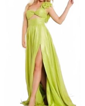 Jovani One-Shoulder Flower A-Line Gown - Green
