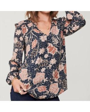 spartina 449 Aisley Blouse In Lighthouse Starry Floral Slate - Multicolor