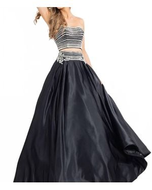 Rachel Allan Two-Piece Matte Satin Beaded Prom Gown - Blue