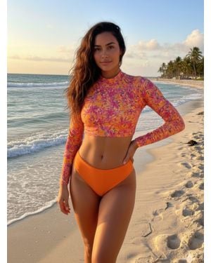 TRUEDAMES Sunset Dreamer Two Piece Long Sleeve Rashguard - Orange