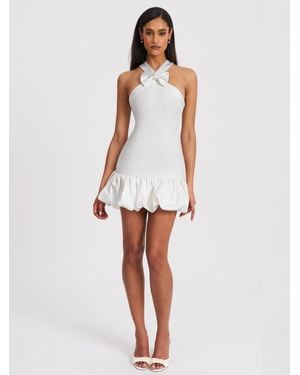 Miss Circle Barbra Cross Straps Bodycon Mini Dress With Bubble Hem - White