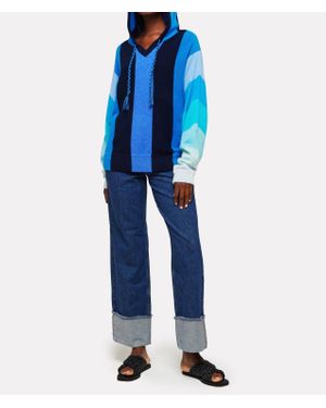 Brodie Cashmere Stripe Cashmere Triangle Hoodie - Blue