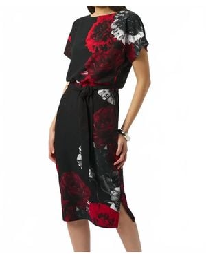 Joseph Ribkoff Floral Boat Neck Sheath Dress - Red