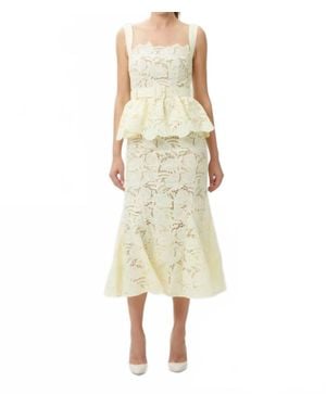 Self-Portrait Lace Peplum Midi Dress - Yellow
