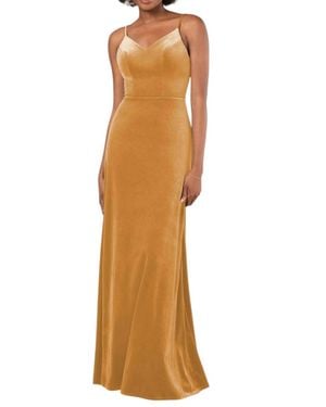 Sorella Vita Plush Velvet A-Line Bridesmaid Dress With Floor-Length Skirt - Brown