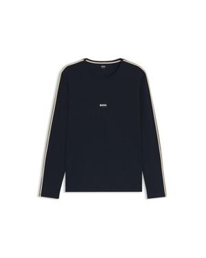 BOSS Stretch-Cotton Pajama Top With Tape Trims - Blue