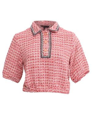 Maje Tweed Polo Cropped Top - Pink