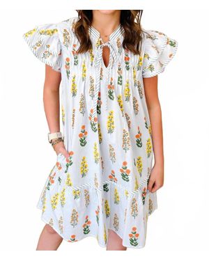 She + Sky Pleated Floral Dress With Bow - Blue