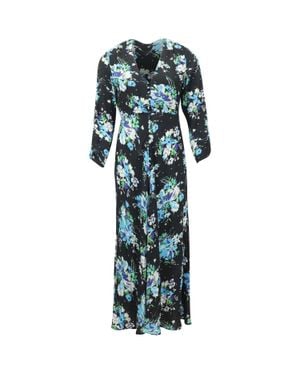 RIXO London Floral Print Long Sleeve Dress - Blue