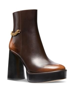 MICHAEL Michael Kors Carlisle Platform Bootie Chain Leather Ankle Boots - Brown