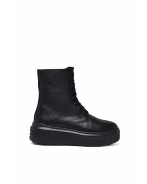 Janet & Janet Leather Lace-Up Combat Boots - Black