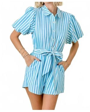 Day + Moon Striped Bubble Romper - Blue