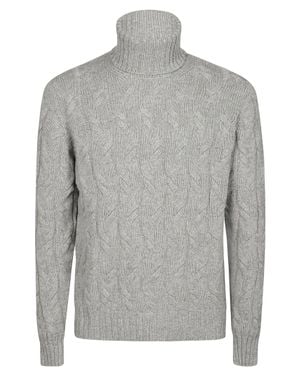 Drumohr Treccia Cable Knit Cashmere Turtleneck - Gray