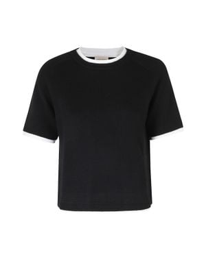 Semicouture Aida Short-Sleeved Wool-Cashmere Sweater - Black