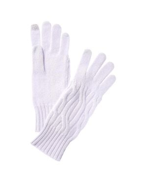 Hannah Rose Wide Cable Cashmere Gloves - White
