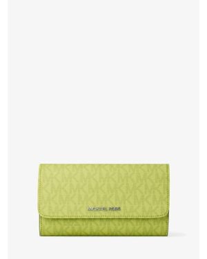 Michael Kors Outlet Jet Set Large Signature Logo Tri-Fold Wallet - Green