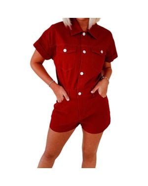 TCEC Washed Denim Romper - Red