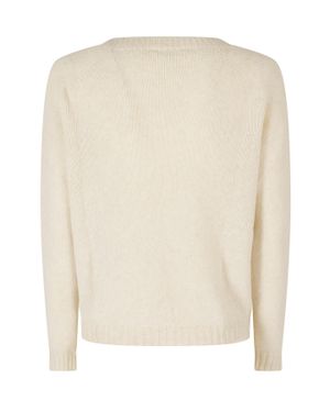 Roberto Collina Ecru Merino And Baby Camel Knit Sweater With Ribbed Trim - Natural