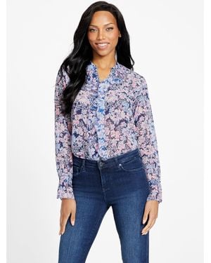 Guess Eco Paula Floral Top - Blue