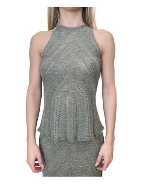 Twinset Textured Knit Tank Top With High Neckline - Gray