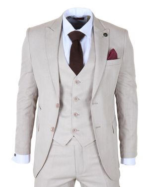 Infinity Leather Cream 3-Piece Tailored Fit Formal Wedding Peak Lapel Suit - Gray