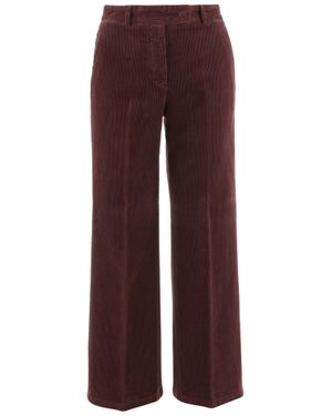 Ql2 Wide-Leg Bordeaux Corduroy Pants With Belt Loops And Pockets - Red