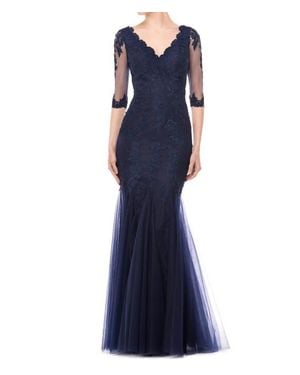 Colors Dress Sheer 3/4 Sleeve Mermaid Gown - Blue