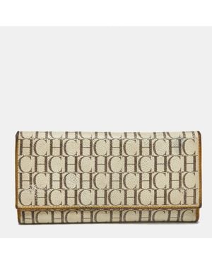 Carolina Herrera Off Monogram Coated Canvas And Leather Trifold Continental Wallet - Metallic