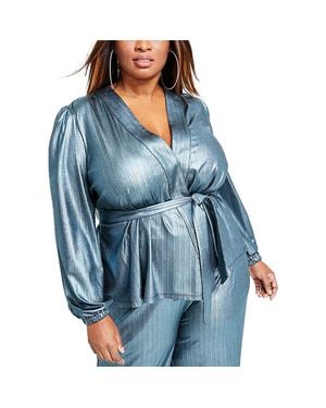 Nina Parker Plus Metallic Belted Wrap Top - Blue