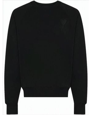 Ami Paris Long-Sleeve Crewneck Sweatshirt With Embroidered Heart Logo - Black